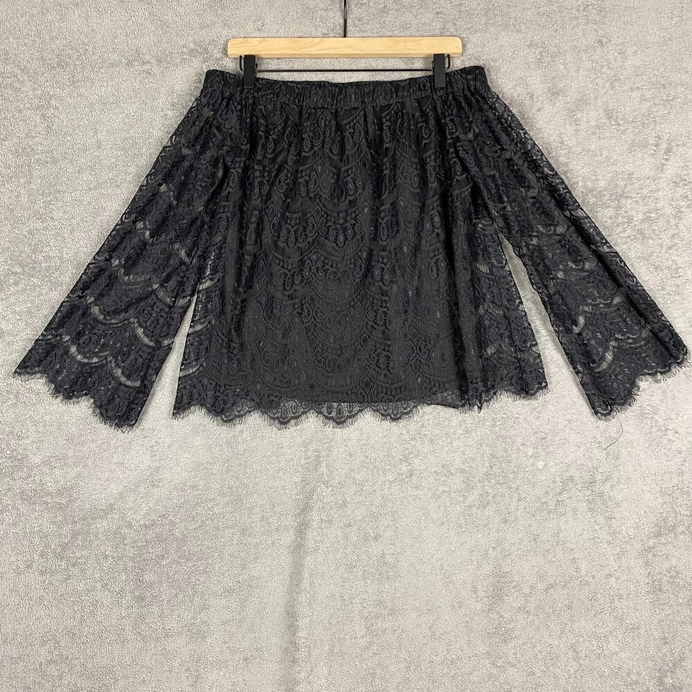 Love, fire Top Womens M Black Crochet Lace Scalloped Hem Off-The-Shoulder Blouse - Picture 2 of 16